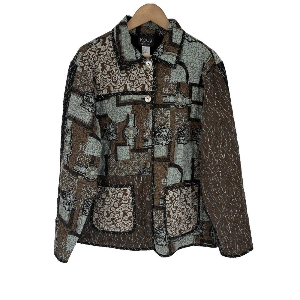 Koos of Course Womens Reversible Silk Cotton Jacket Large Patchwork Art to‎ Wear